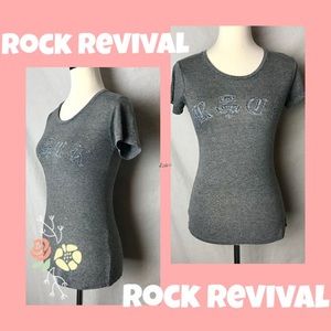 Rock Revival Sz M Gray Fitted Logo Short  T-Shirt